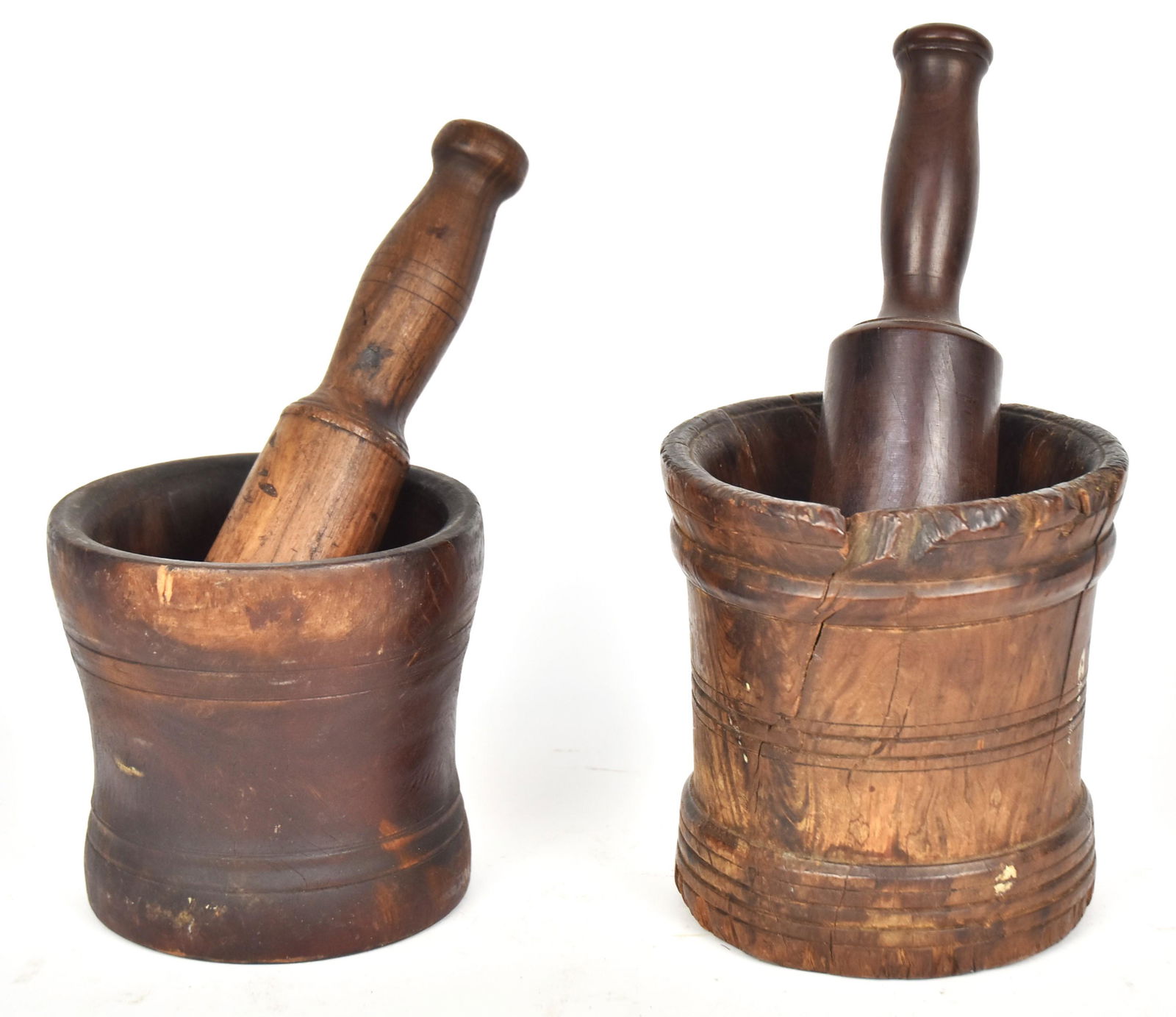 Two Early Wooden Mortar & Pestles (1 of 3)