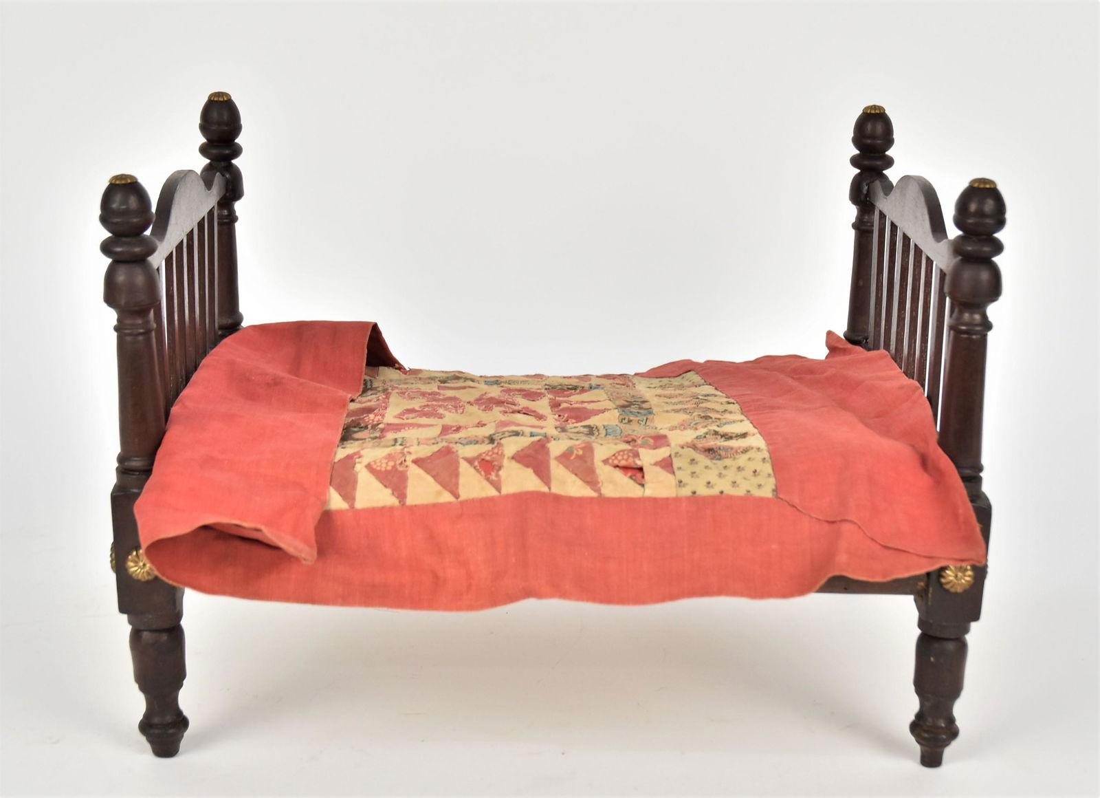 Early Cherry Doll Bed w/ Original Quilt (1 of 4)