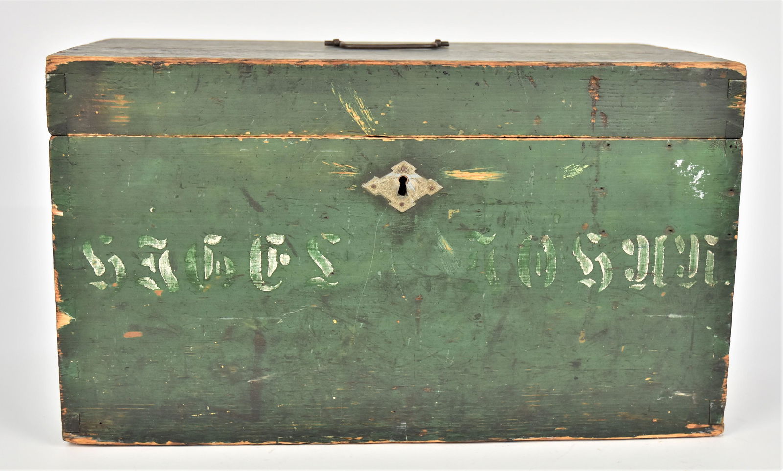 Decorated Dovetailed Box with Old Green Paint (1 of 7)