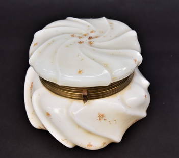 Wavecrest Helmsmeid Swirl Dresser Box: Floarl design 5 3/4" diameer x 4 1/2" high. Condition wear to decoration but otherwise good condition.