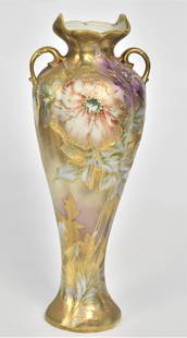 Nippon Hand Painted Vase: With poppies accented with gold. Height 10 3/4". Good condition.