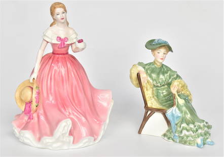 Two Royal Daulton Figurines: Rosie, 8"T and Ascot, 6"H. Good condition.