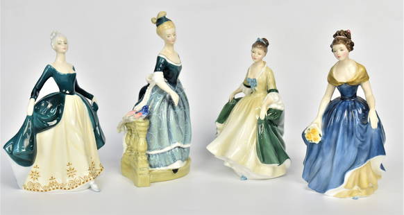Four Royal Daulton Figurines: Regal Lady -7 3/4", Clarinda - 9", Elegance - 7 1/2", Melaine - 8". All good condition.
