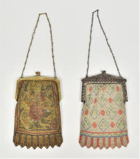 Two Victorian Mesh Evening Purses: Very Colorful, each measure 6 1/2" x4"W. Good condition.
