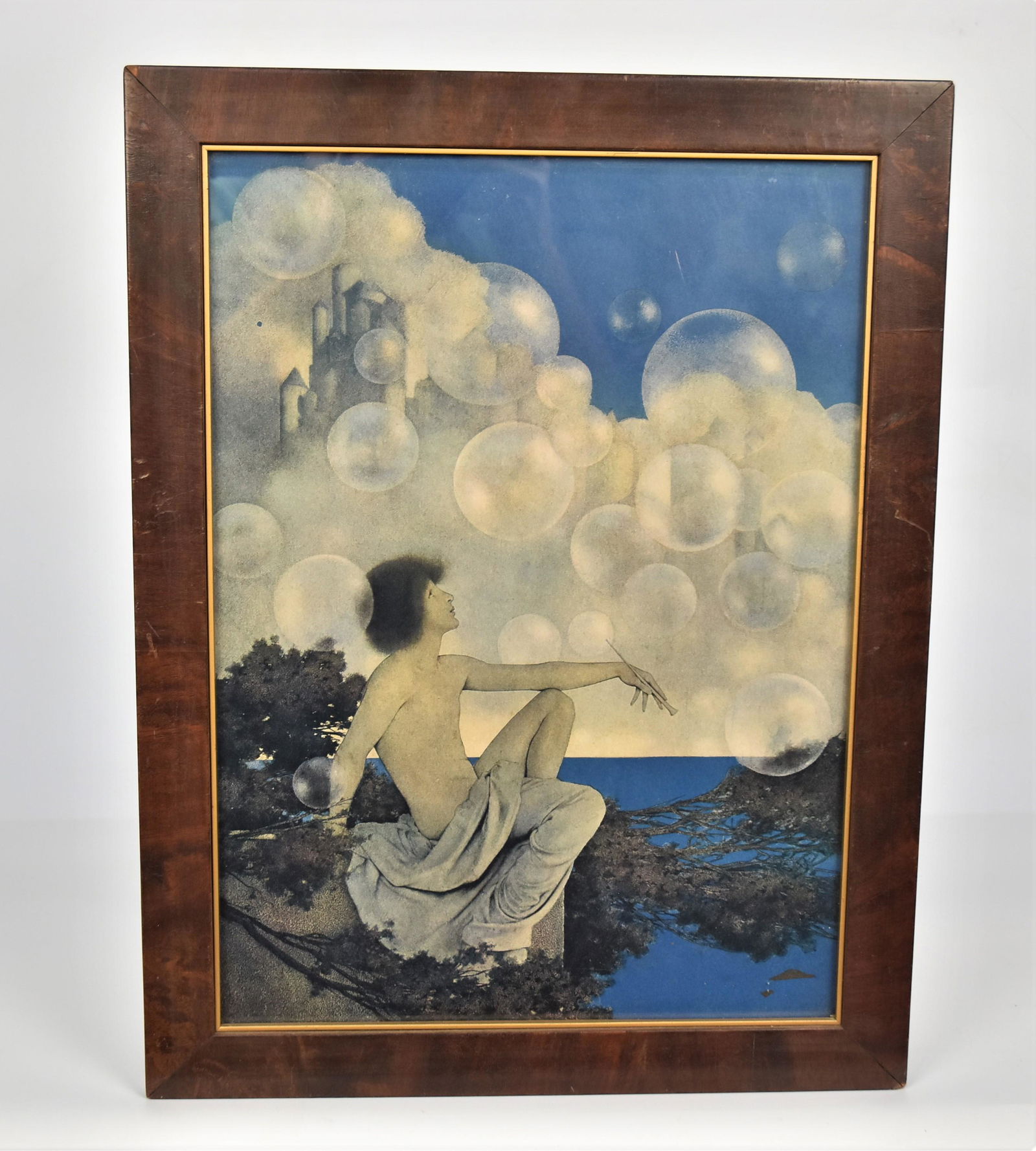 Original Maxfield Parrish print: Titled Air Castles (Bubbles) 15 1/2" H X 11 1/2 " W sight Frame 18 1/2 x 14 1/4. Very good condition.