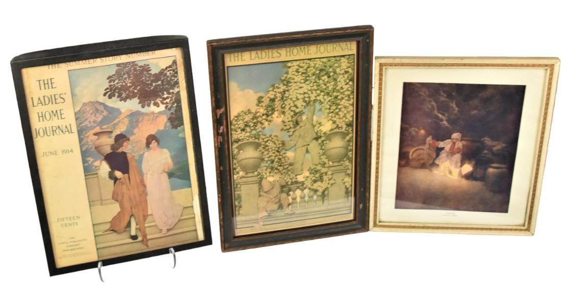Original Maxfield Parrish print Plus Covers: 1st - Maxfield Parrish print Titled Cassim sight 13/ 3/4 H x 11 1/2 W frame 15 1/4 H x 13 W, 2nd - Ladies Home Journal Magazine 1914 with Maxfield Parrish cover 16 H X 12 W, Plus Ladies Home Journal C