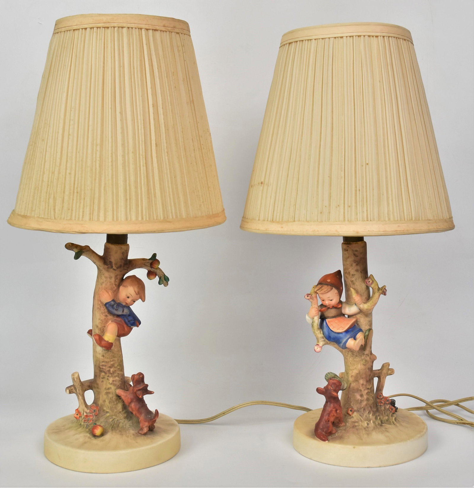 Large Hummel " Out Of Danger" Lamps: Out of Danger Hummel Figurine Lamps, 13" H without shade, TMK-2 marks. Both in good condition.