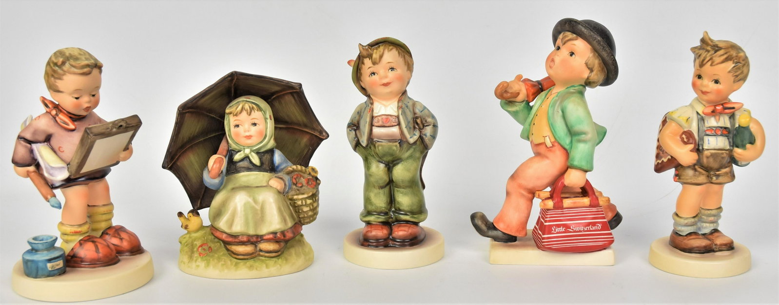 Five Hummel Collector Club Plus Figurines: Tallest is 6", includes #399 TMK-6, #408/0 TMK-6, #7/0 TMK-7, #429 TMK-6 dated & artist signed , #318 TMK-7 . All good condition..