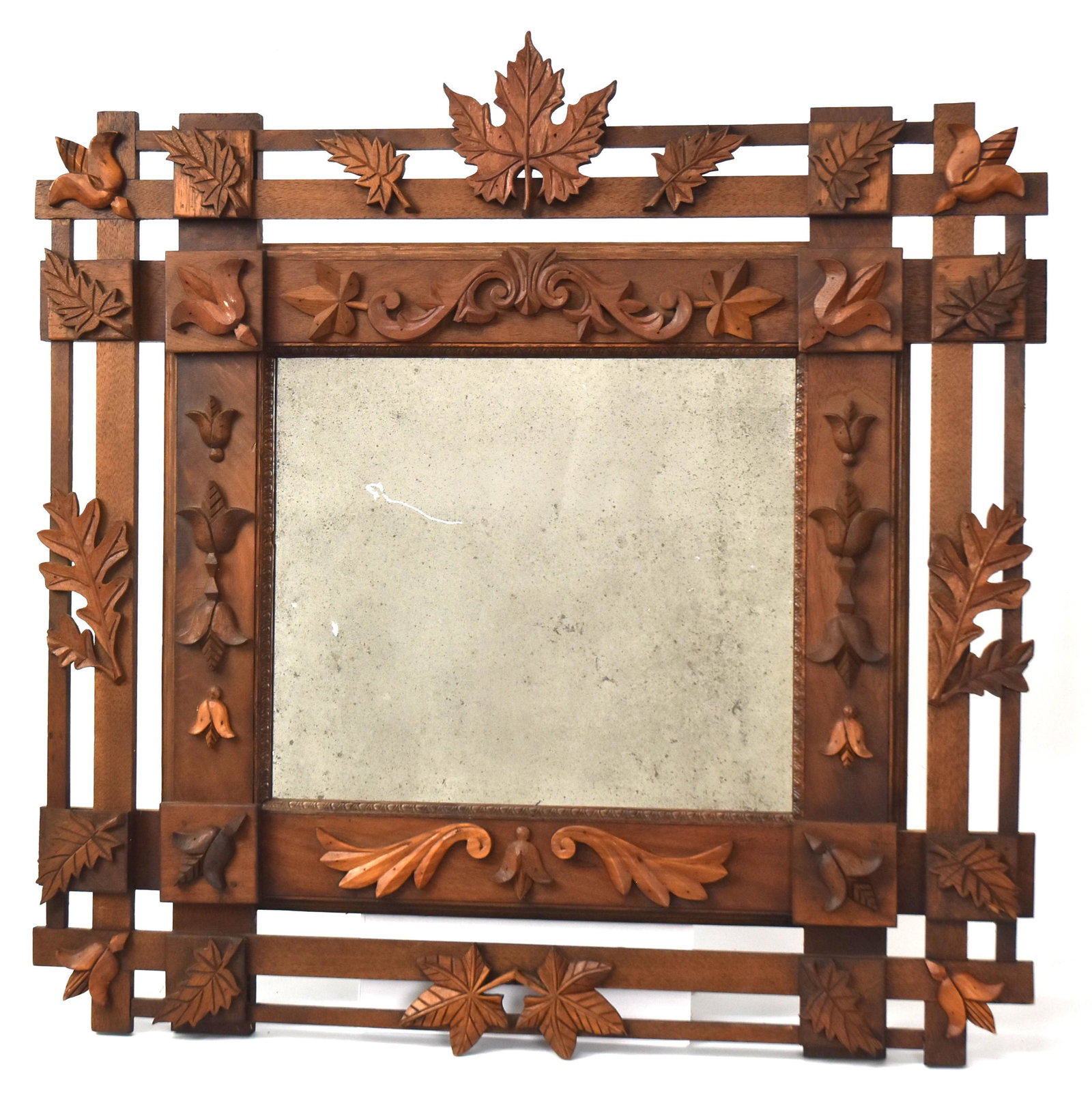 Early Folk Art Walnut Wall Mirror (1 of 7)