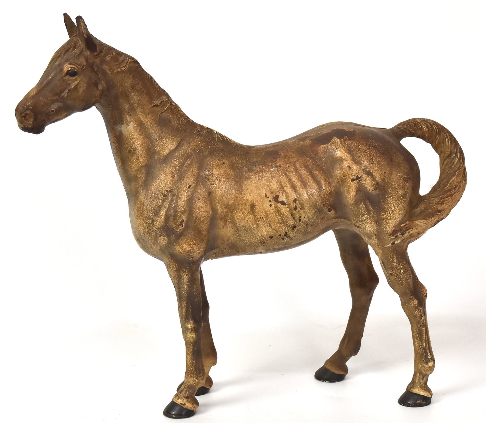 Cast Iron Hose Door Stop: With hard to find tan colored original paint. 10"H x 12"W. Few spots of loss paint otherwise good condition.