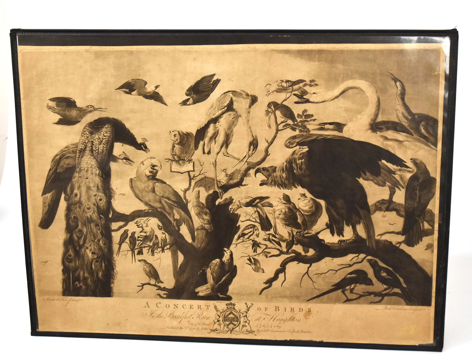 Engraving A Concert of Birds 1778: Titled along lower margin with crest and: In the Breakfast Room at Hughton Published Dec. 1st 1778 by John Boydell Engraver Cheapside London., 23 x 17". Condition even toning, VG.