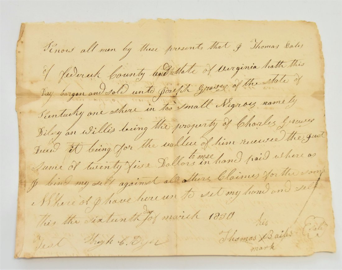 Virginia/Kentucky 1830 Slave Document (1 of 4)