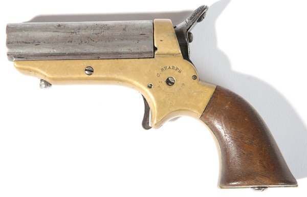 SHARPS 4-SHOT DERRINGER PISTOL: .30 caliber. Marked. "C. Sharps & Co., Philada, PA." on each side. Needs spring. From Cincinnati estate.