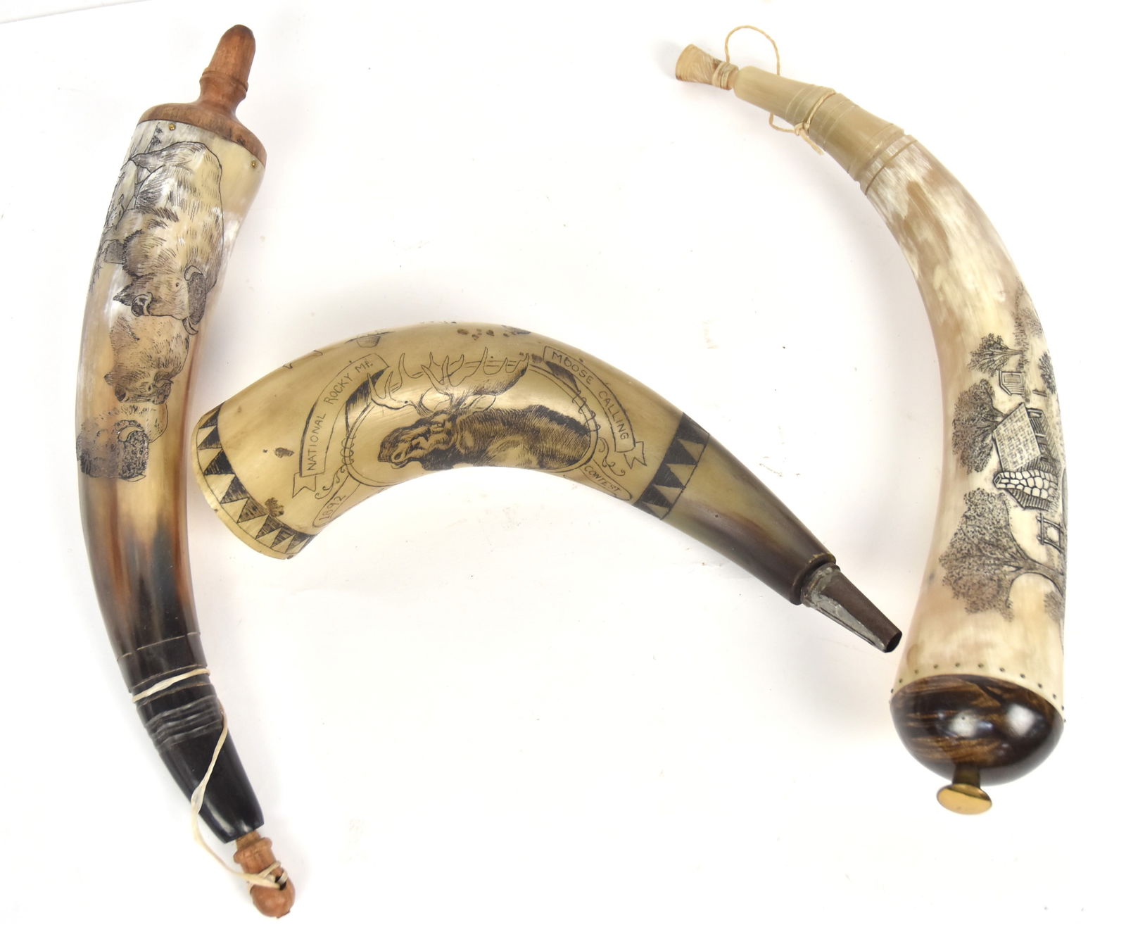 Three Contemporary Powder Horns Auction