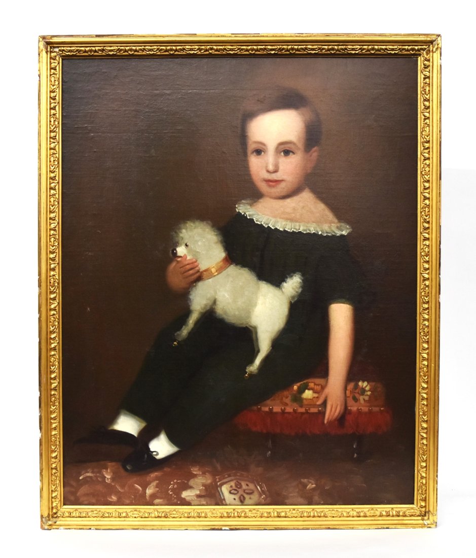 Fine Early Folk Art Portrait of Child & Dog (1 of 5)