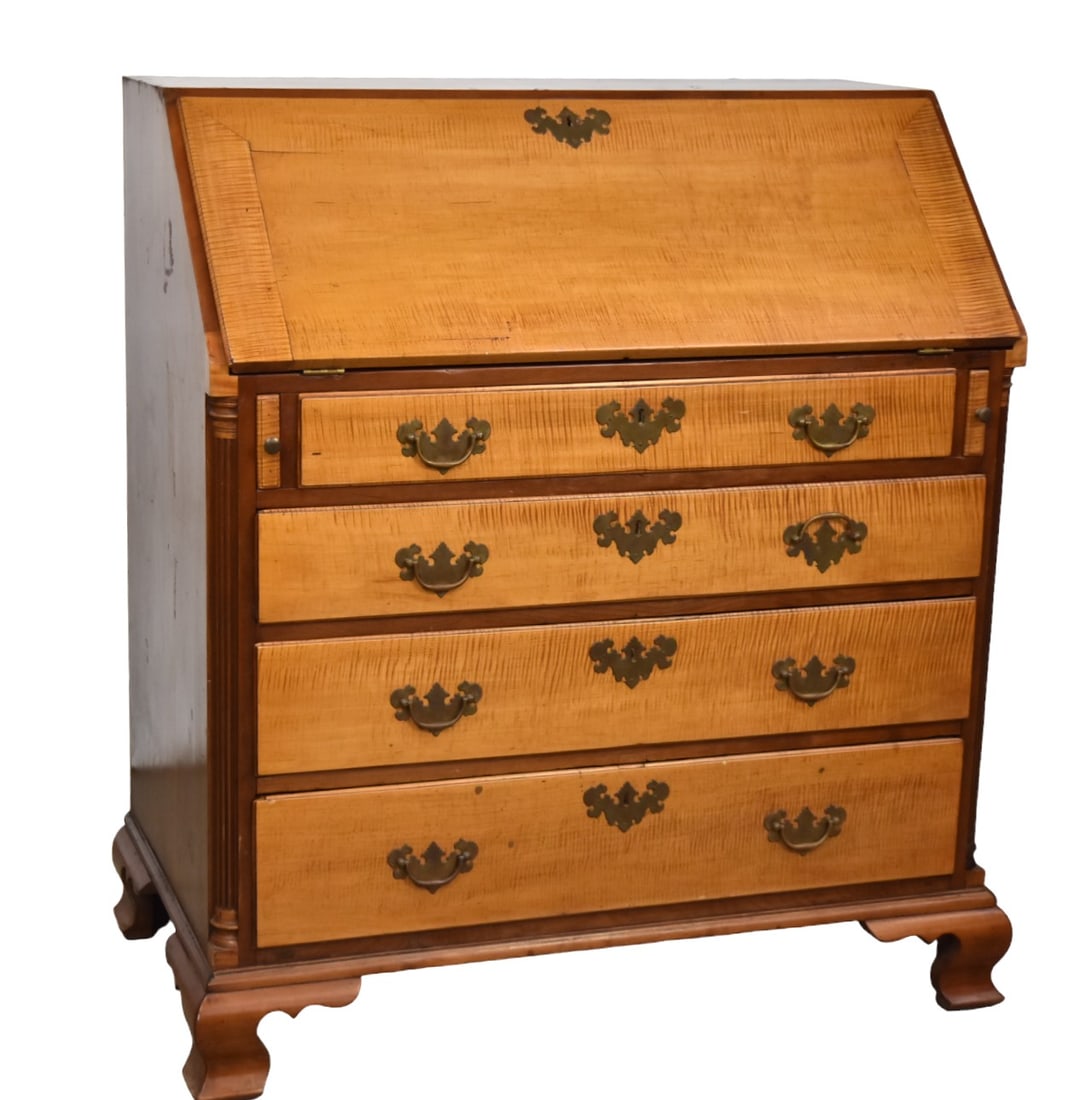 Curly Maple & Cherry Chippendale Slant Lid Desk (1 of 11)