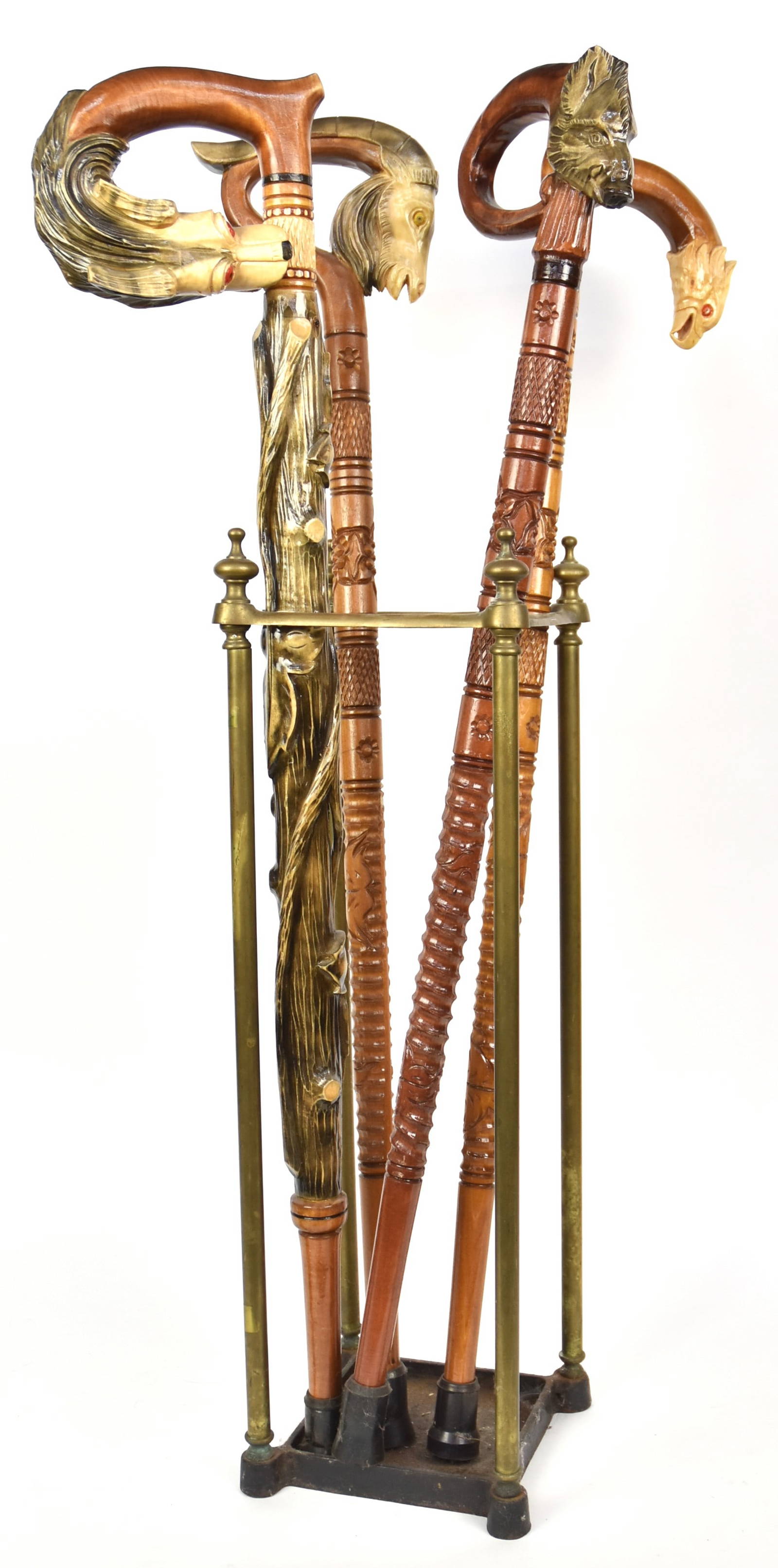 Folk Art Canes & Brass Cane Stand Auction