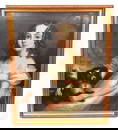 Early Oil Painting of Little Girl & Dog
