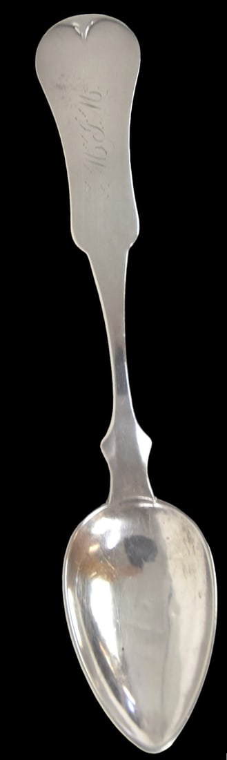 C.F. DuFeu, Maysville Ky. Coin Silver Table Spoon: Charles F. Dufeu fiddleback marked C.F. DuFeu, engraved HPH, 6 7/8" long. Condition Fine.