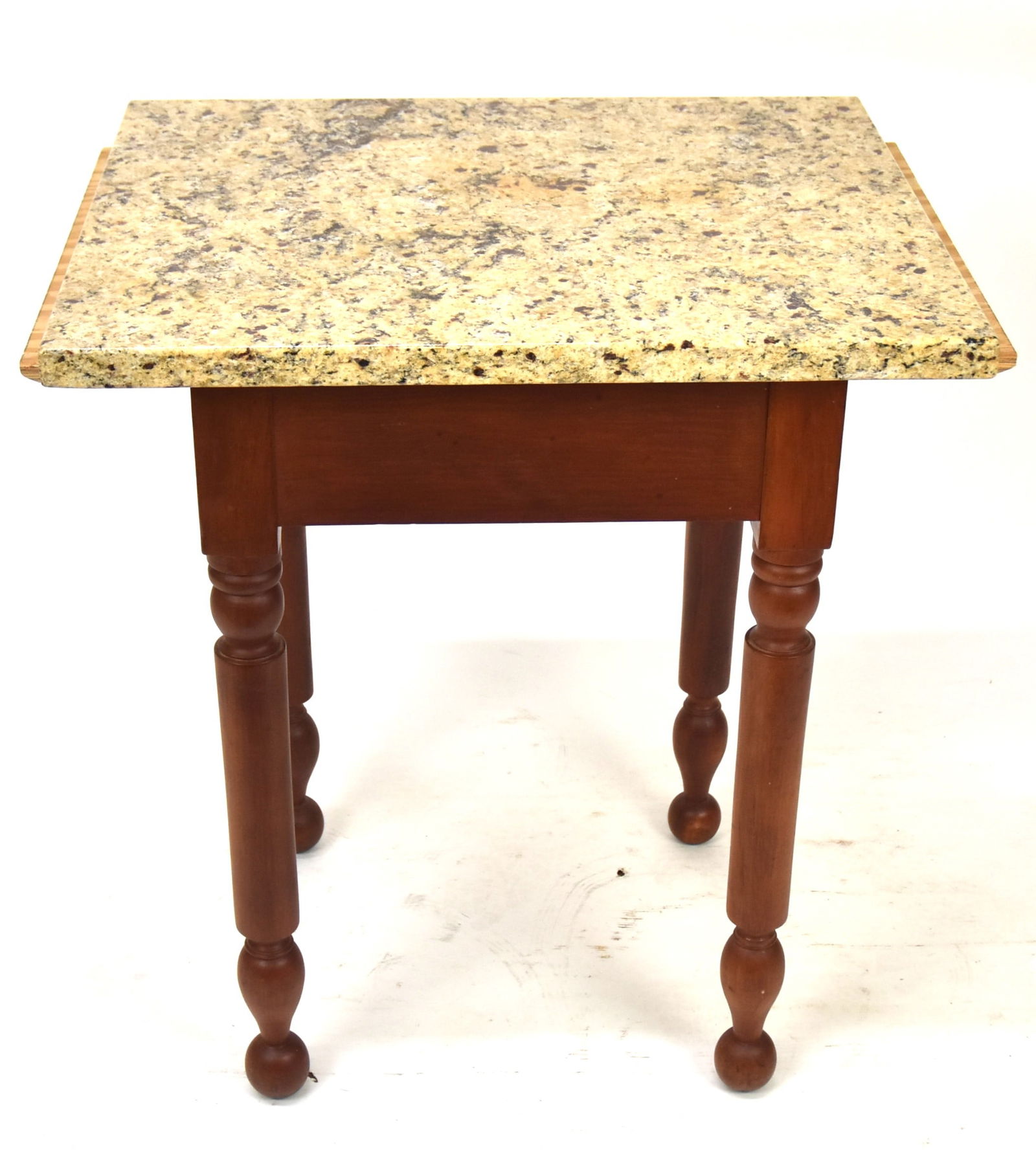 Make Do Slab Table: Cherry base with granite top. 30"h. x 26"w. x 21 1/2 " d. Good condition.