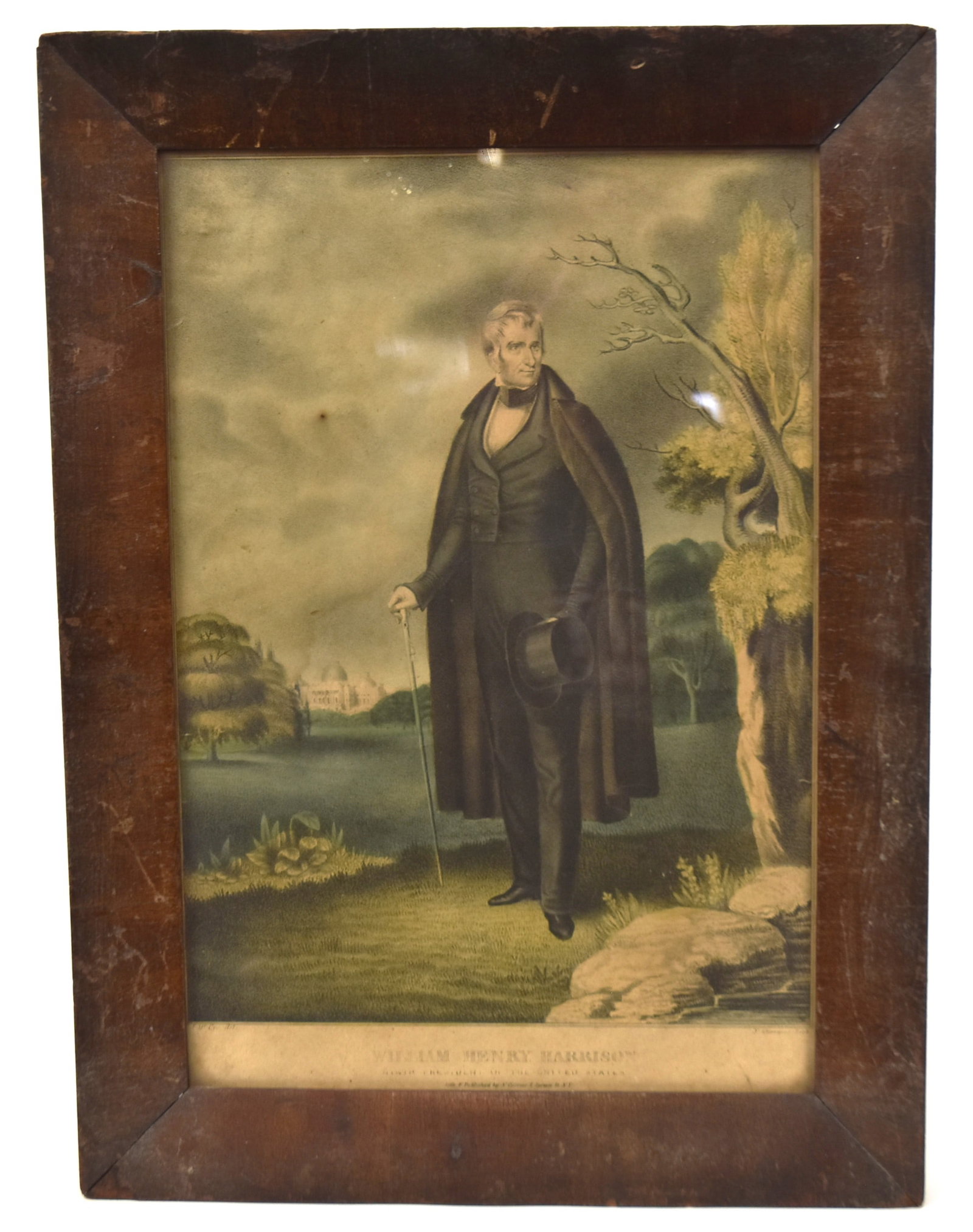 N. Currier William Henry Harrison Lithograph: Hand colored with title as above and Ninth President of The United States, 9 x 13" in original ogee frame, 11 1/4 x 15 1/4". Condition even toning VG.