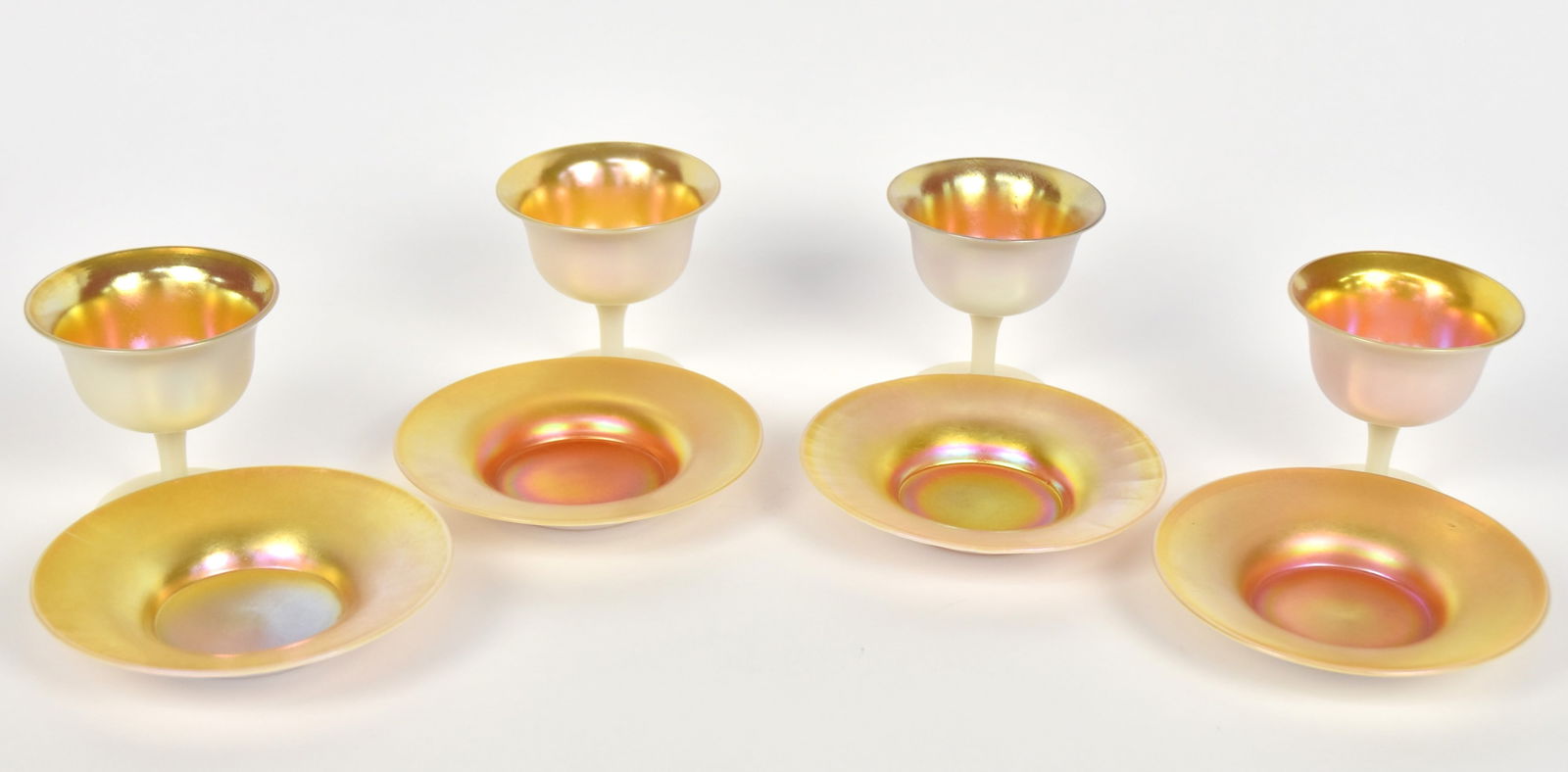 Eight piece set of Steuben gold Calcite sherbets & undertrays (1 of 7)