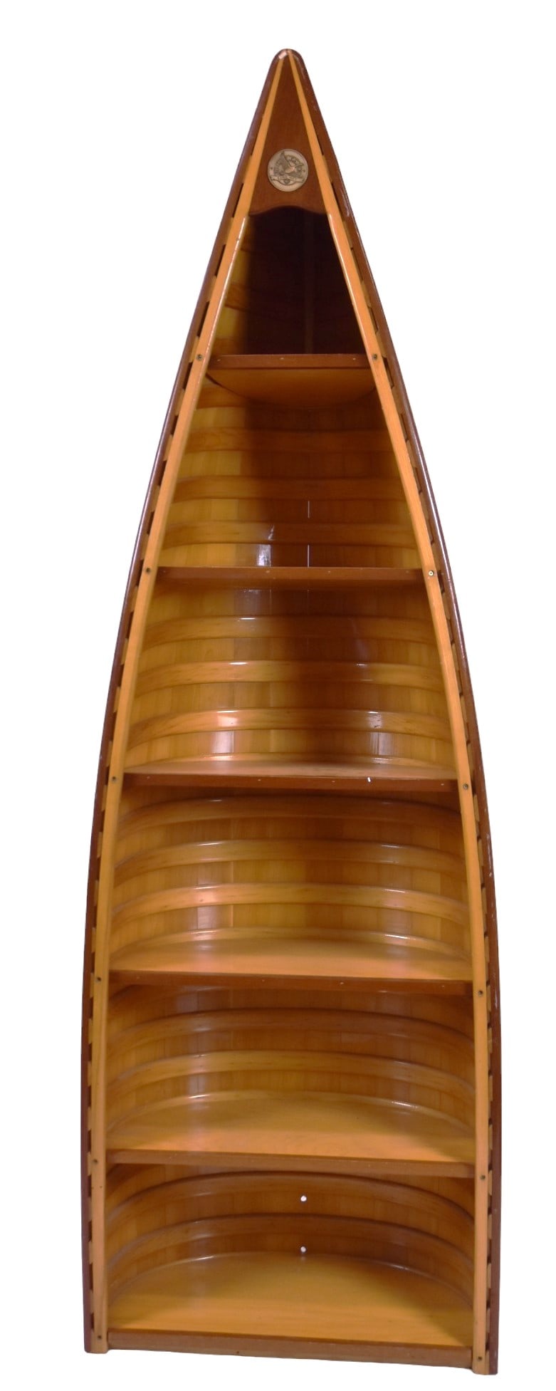 Eddie Bauer Canoe Bookcase: With five shelves and glossy marine finish. 93" H x 31 1/2" W x 15" D. Good condiiton.