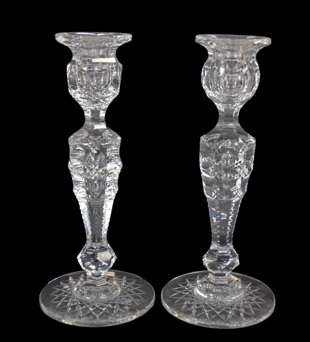 Signed Sinclair Cut Glass Candlesticks (1 of 4)