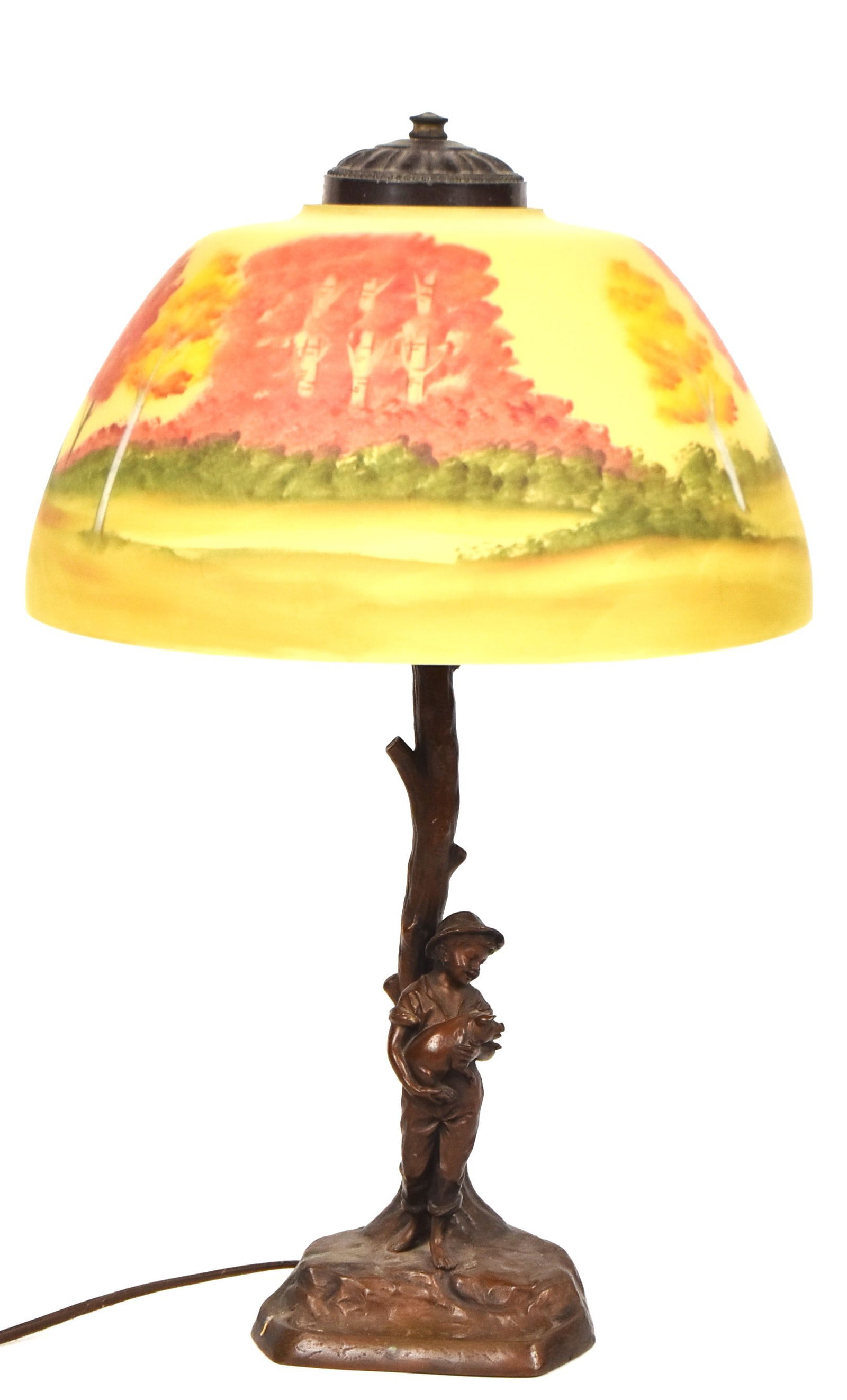Figural Bronze Lamp With Hand Painted Shade (1 of 10)