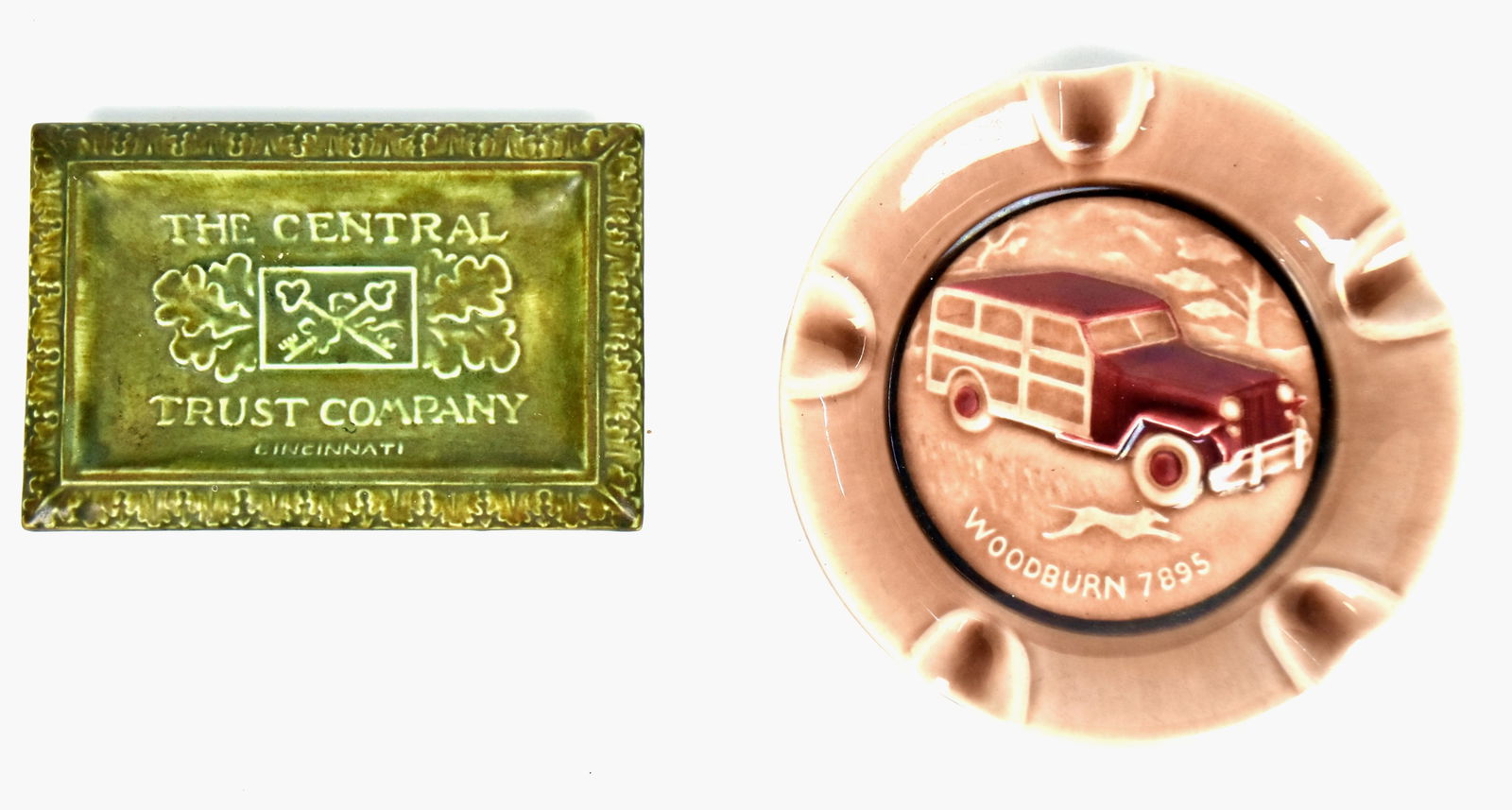 Willy's Walter Schott & Central Trust Rookwood Ashtrays: Willy's 6 1/2". Good condition.