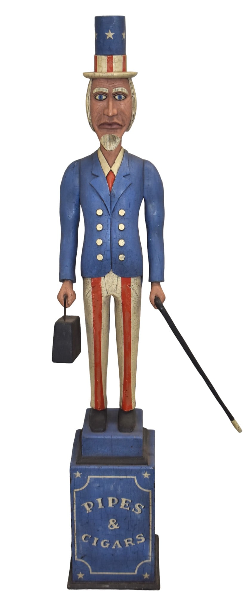 Signed S. Cornett Wooden Folk Art Carving of Uncle Sam (1 of 8)