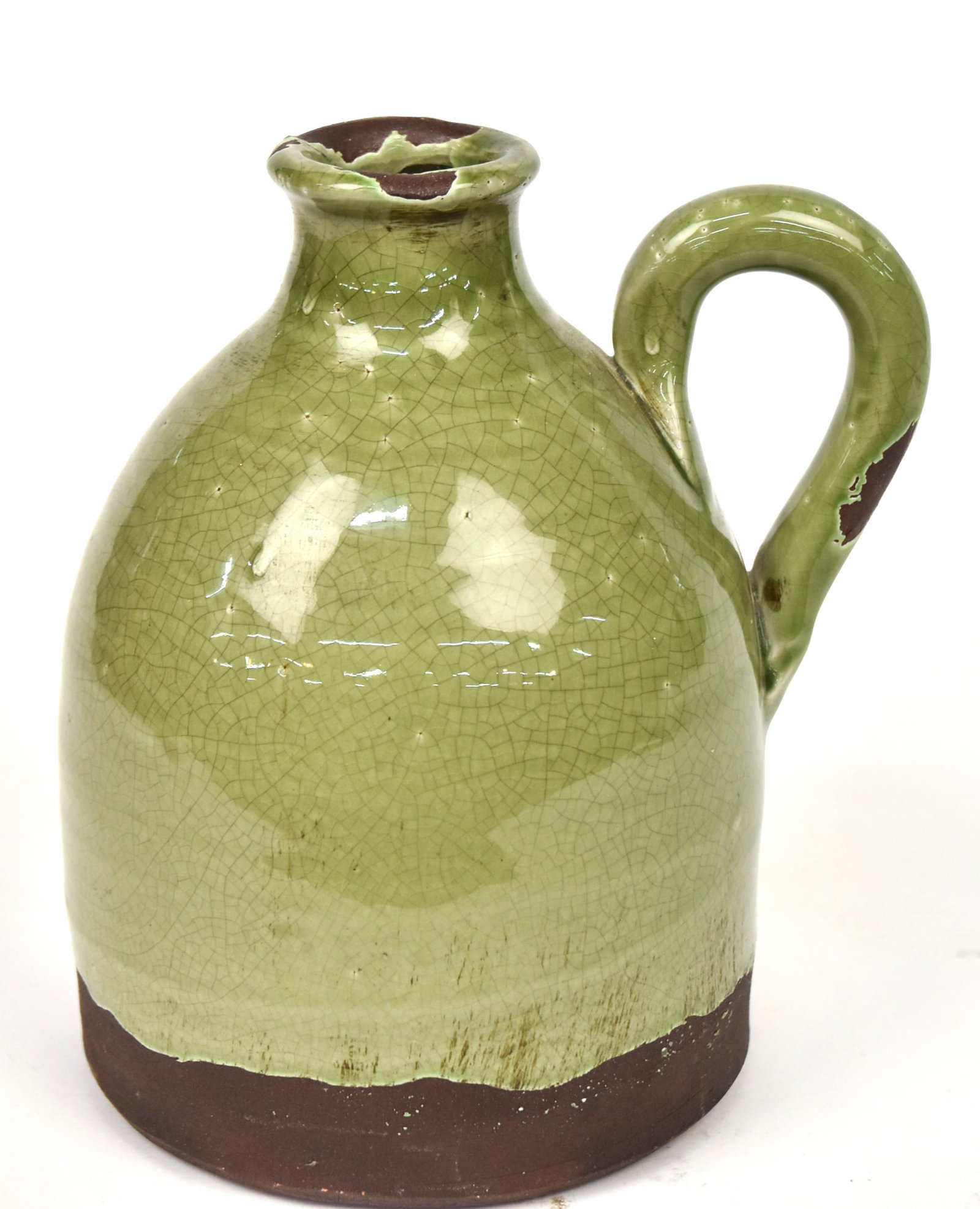 Unusual Green Glaze Stoneware Pitcher (1 of 5)