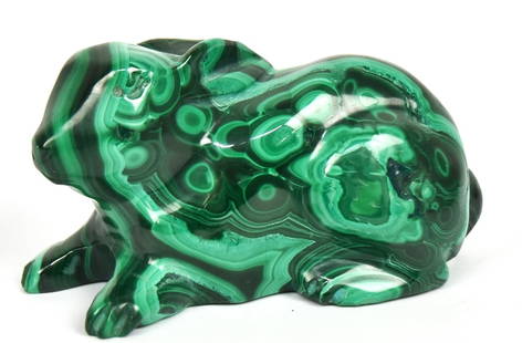 Chinese Malachite Rabbit: Seated, 1 3/8 x 3 x 1 3/4" high. Condition Fine.