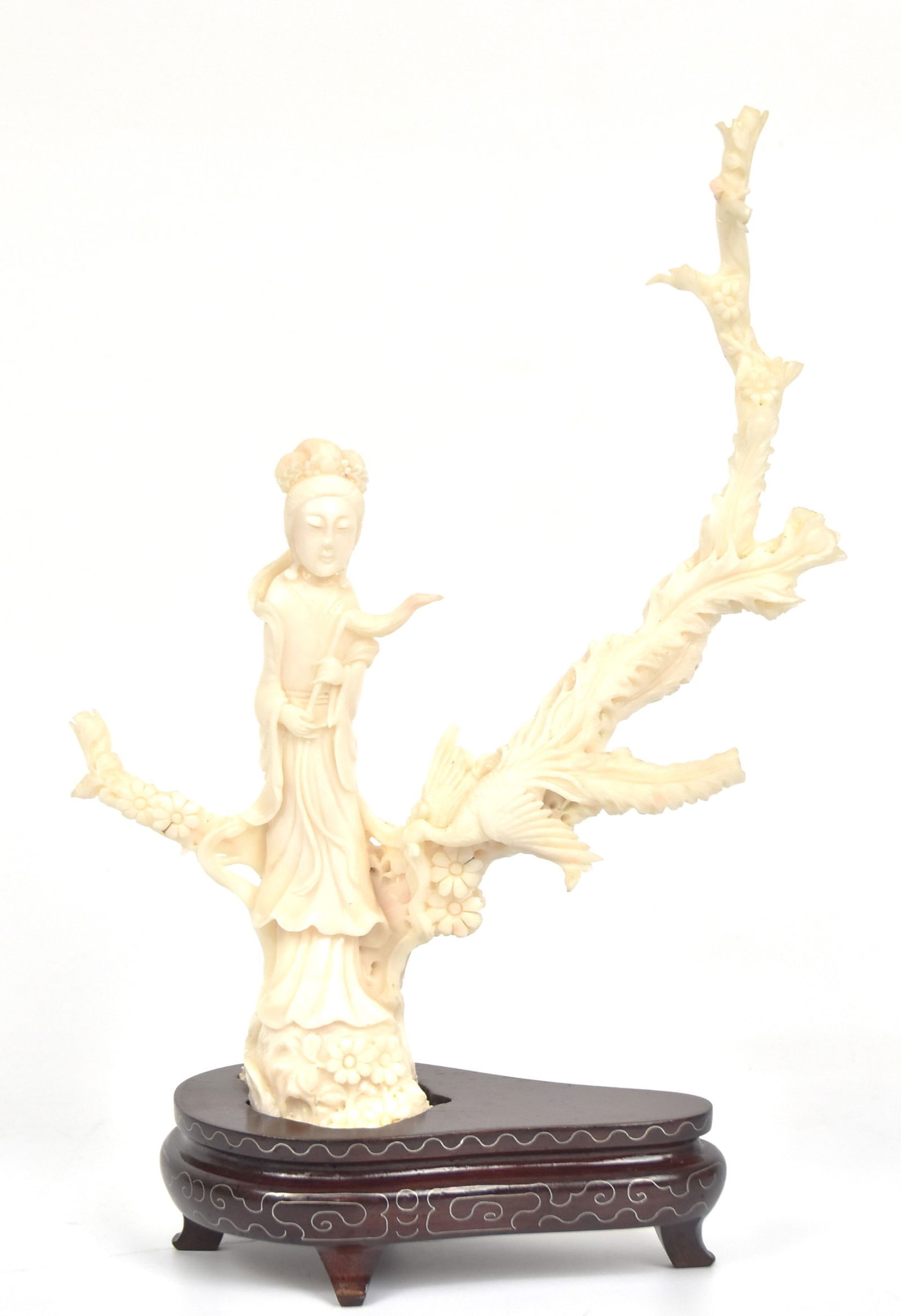 Chinese Carved Coral Bodhisattva & Phoenix (1 of 14)