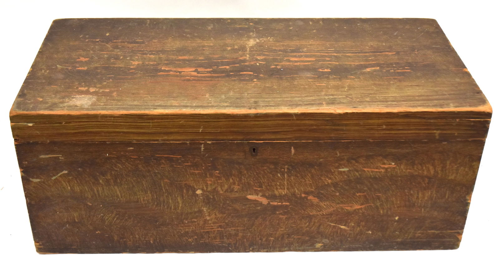 Early Storage Box with Old Paint: Circa 1850, with greenish grain and feathered paint. 12" H 30" W x 14" D. Some wear to top; otherwise good condition.