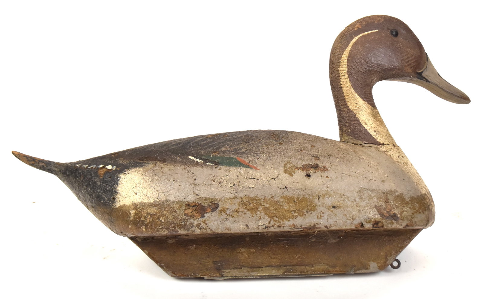 Early Duck Decoy: Cork with wooden head and wooden pintail. Original paint. 10 1/2" H x 19" Long. Good condition.