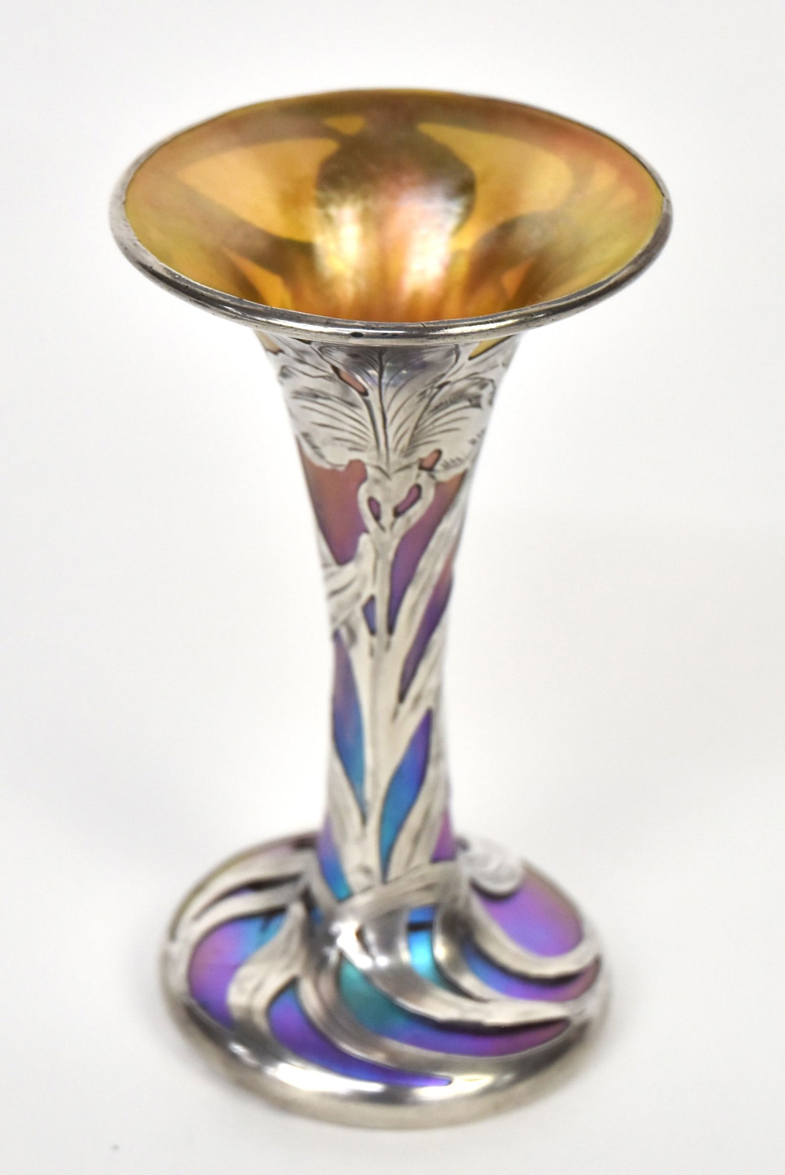 Quezal Silver Overlay Bud Vase (1 of 9)