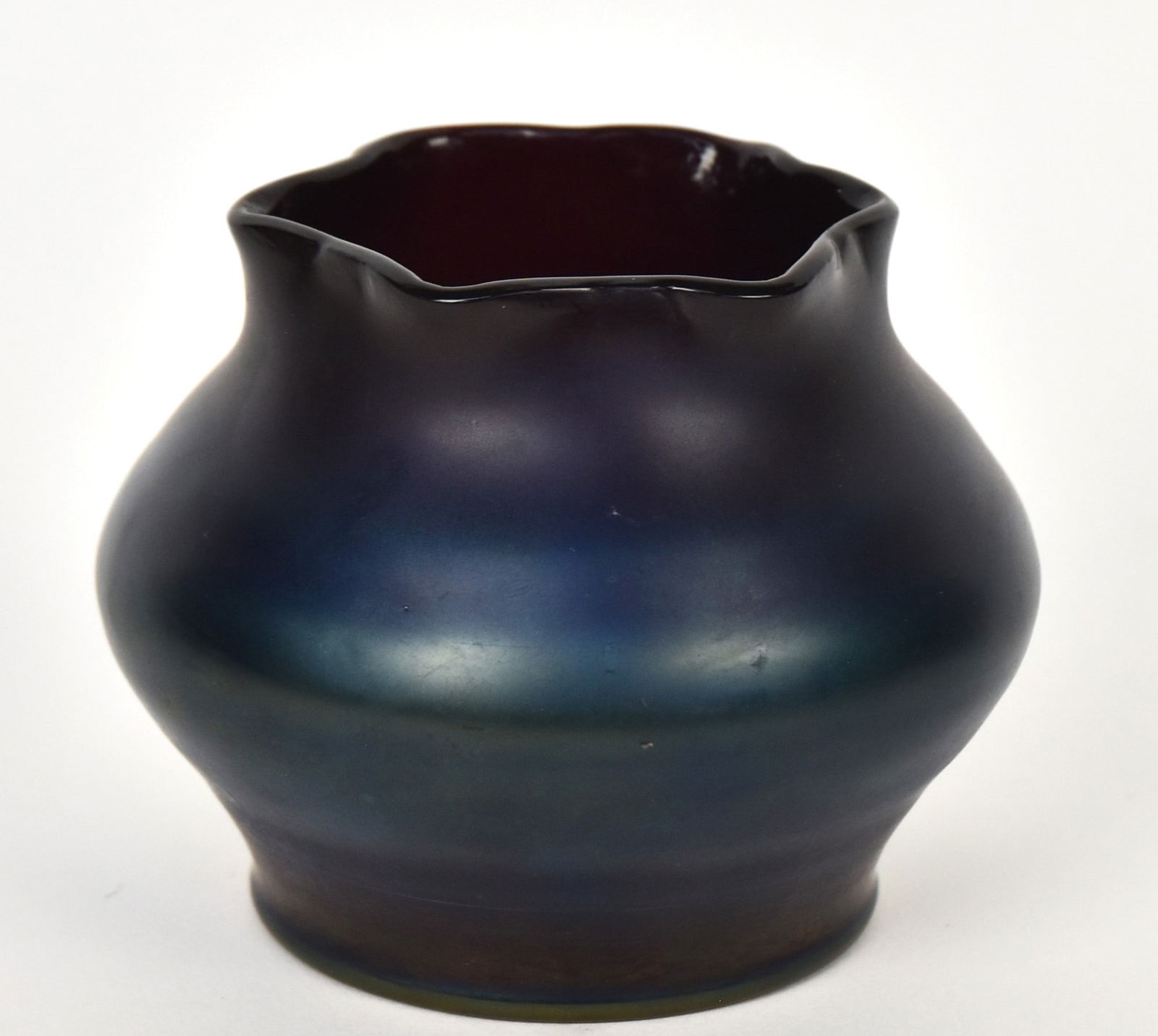 Amethyst Loetz Type Vase: 4"H x 5"W. Good cond.Good ground pontil. Nice condition.