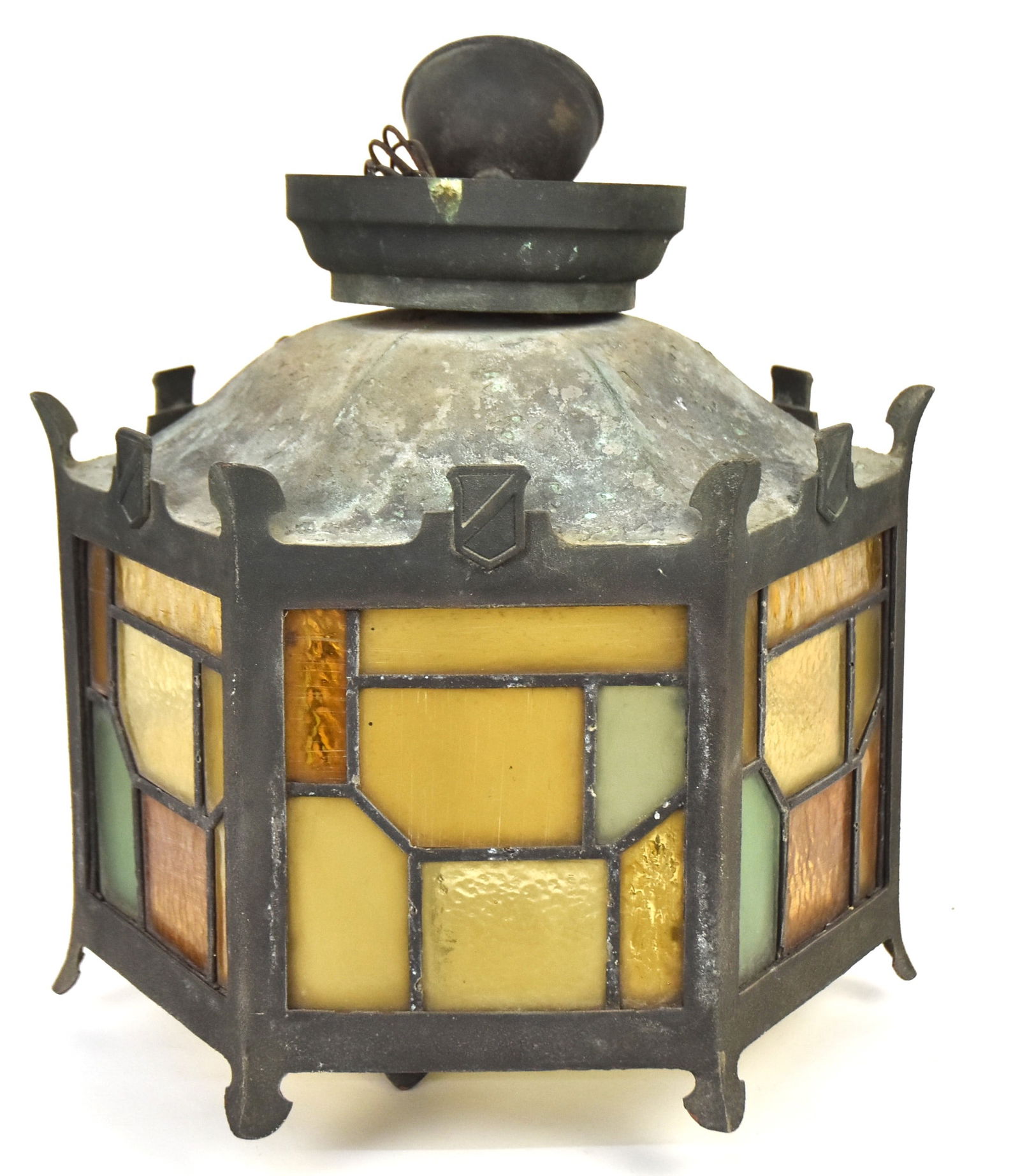 Arts & Crafts Stained Glass Hanging Lamp (1 of 5)