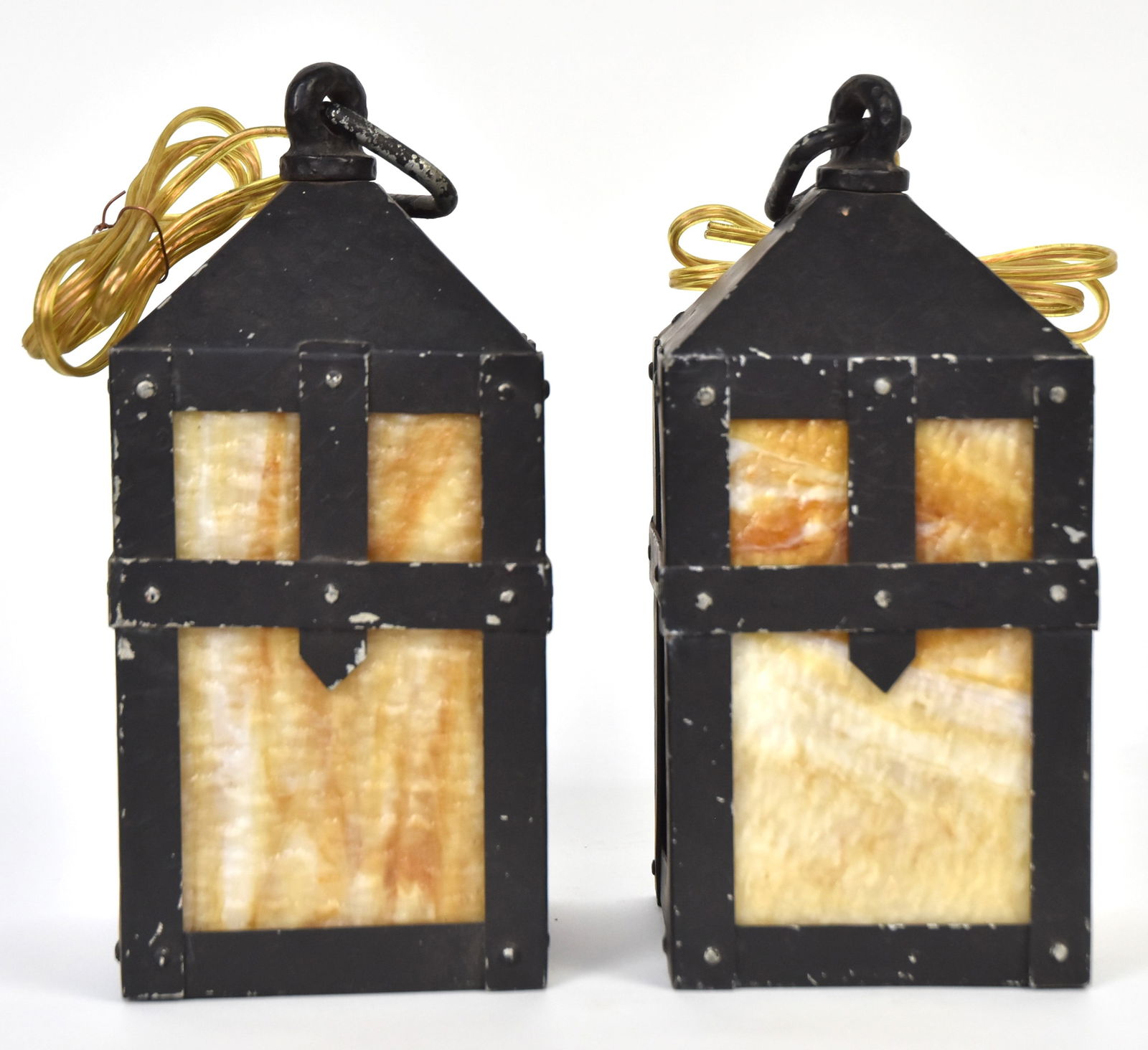Pair of Arts & Crafts Slag Glass Hanging Lanterns (1 of 4)