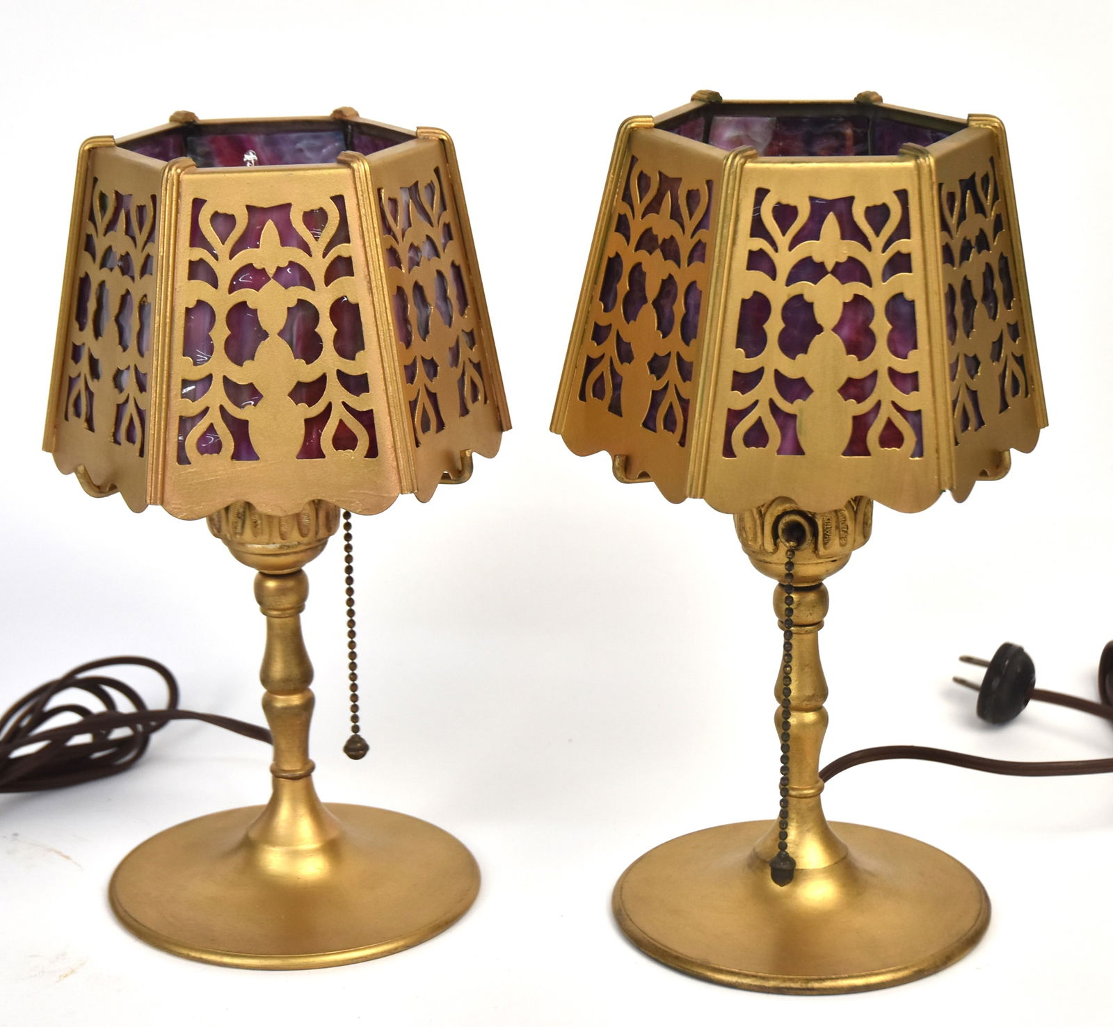 Pair of Bronze Slag Glass Boudoir Lamps (1 of 10)