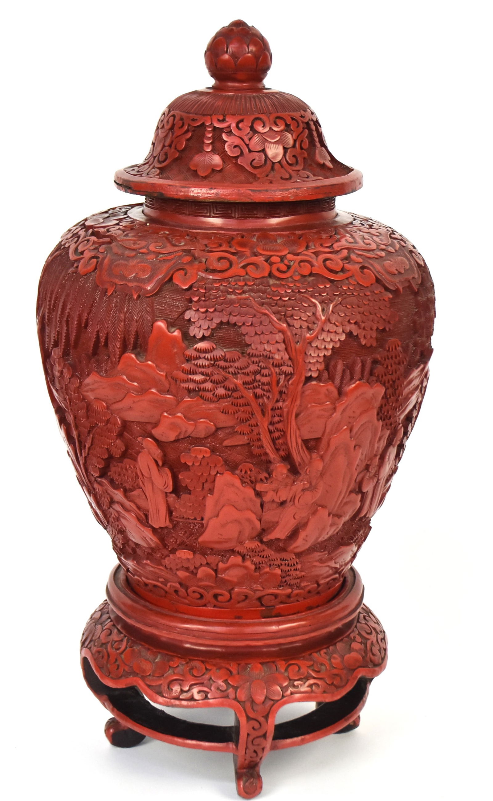 Large Chinese Cinnabar Covered Urn (1 of 11)