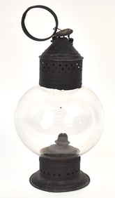 19th Century Onion Glass Tin Lantern
