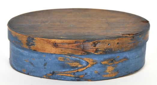 Early Shaker Blue Painted Oval Pantry Box
