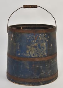 Early Wooden Shaker Paint Bucket With Blue Paint