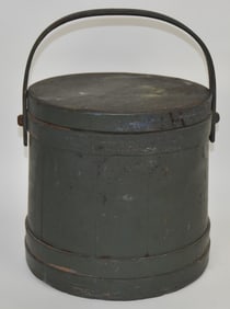 Early Wooden Firkin With Old Green Paint