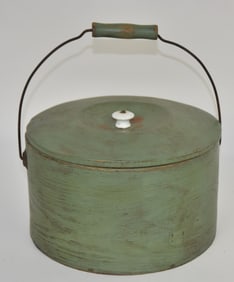 Early Wooden Covered Pantry Box With Green Paint