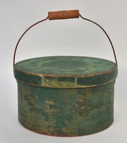 Early Wooden Lidded Pantry Box With Green Paint