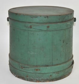 Early Wooden Firkin With Original Green Paint
