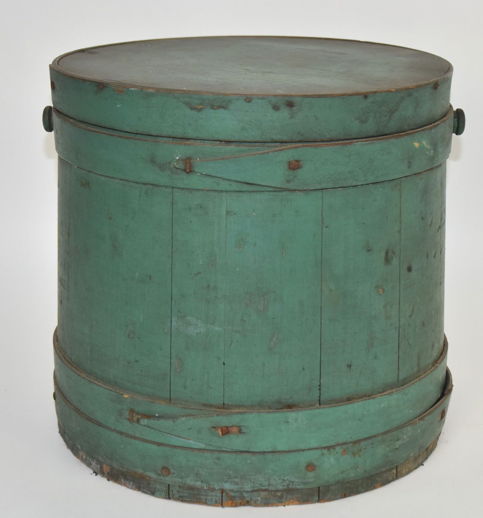 Early Wooden Firkin With Original Green Paint (1 of 6)